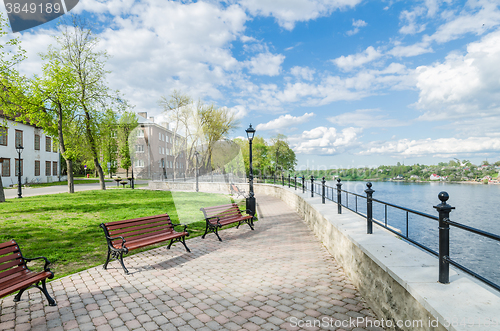 Image of Quay of the River Narva spring sunny day  