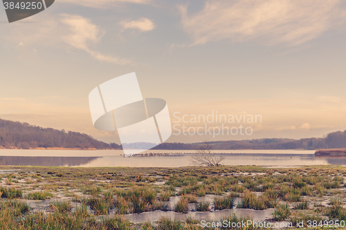 Image of Frozen lake landscape in the morning