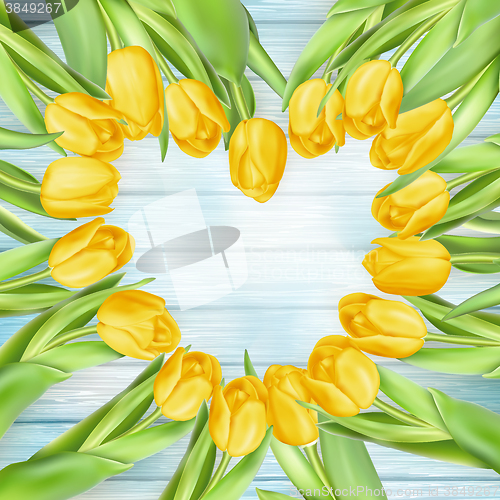 Image of Yellow tulips flowers on wooden planks. EPS 10