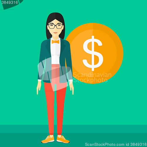 Image of Successful business woman with dollar coin.