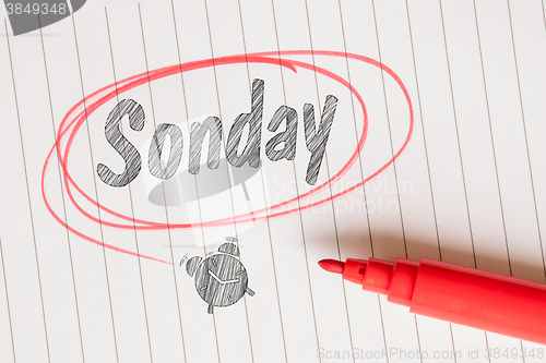 Image of Sonday memo with an alarm clock sketch