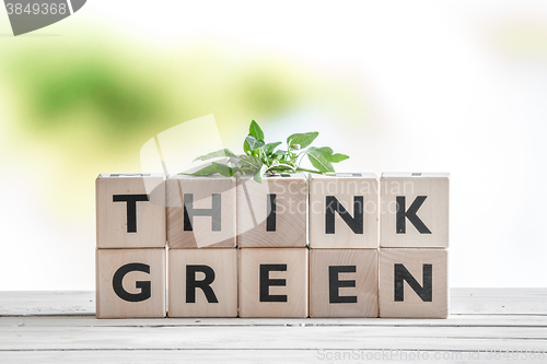 Image of Think green sign with a plant