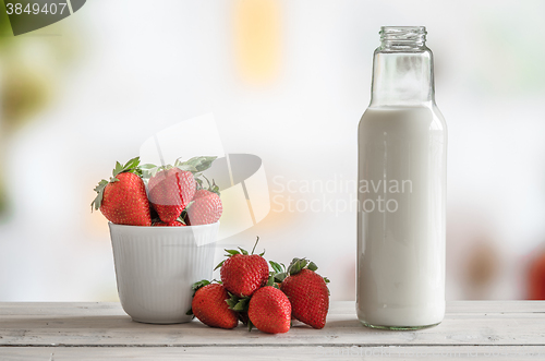 Image of Strawberries and a bottle of milk