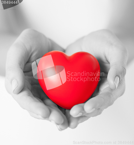 Image of female hands with small red heart