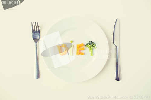 Image of close up of plate with vegetable diet letters