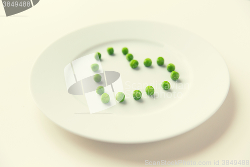 Image of close up of plate with peas in heart shape 