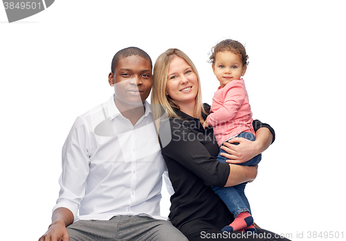 Image of happy multiracial family with little child