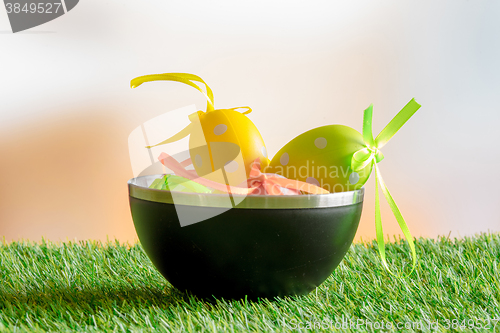Image of Easter eggs in a black bowl