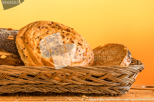 Image of Bread in a basket on a table