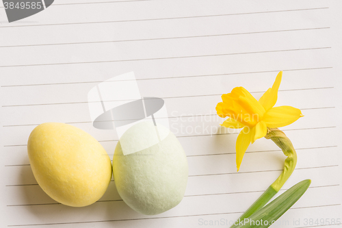 Image of Easter eggs and daffodils