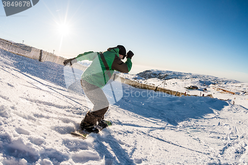 Image of Snowboard freerider in the mountains