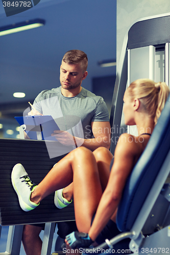 Image of man and woman flexing muscles on gym machine