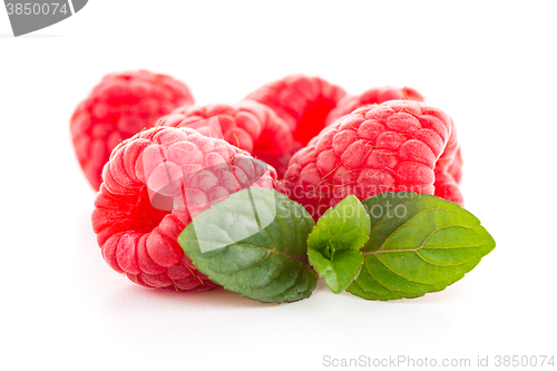 Image of Raspberries with leaves