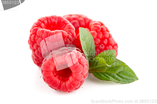 Image of Raspberries with leaves