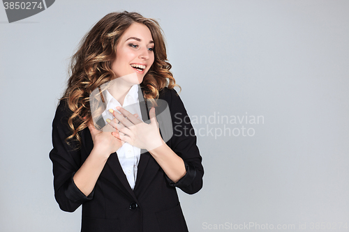 Image of The young woman\'s portrait with happy emotions