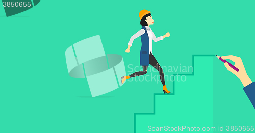 Image of Woman running upstairs.