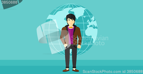 Image of Businessman standing on globe background.