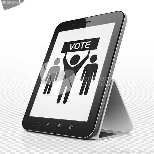 Image of Politics concept: Tablet Computer with Election Campaign on display