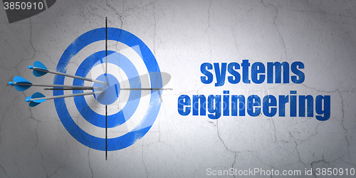 Image of Science concept: target and Systems Engineering on wall background