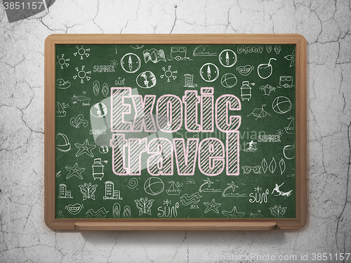 Image of Tourism concept: Exotic Travel on School board background