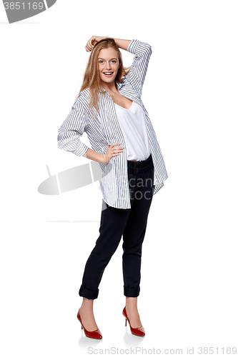 Image of Woman in full length happy smiling laughing