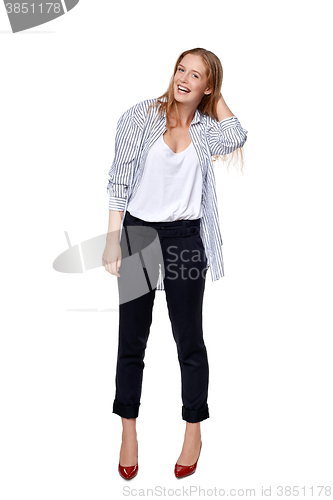 Image of Woman in full length happy smiling laughing