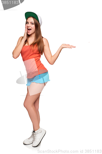 Image of Full length girl showing blank copy space