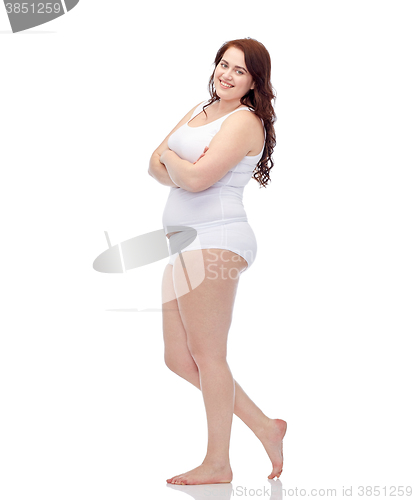 Image of happy plus size woman in underwear