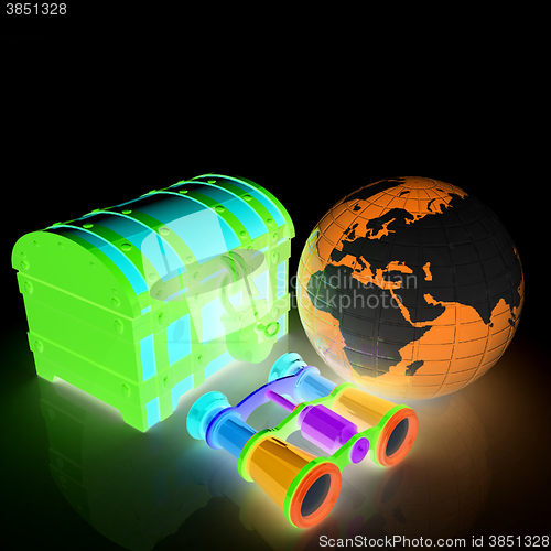 Image of binoculars, Earth and chest