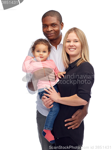 Image of happy multiracial family with little child