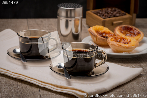 Image of Portuguese Custard Tarts with Coffee