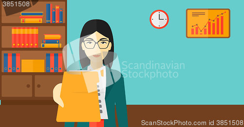 Image of Boss receiving file from employee.