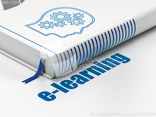 Image of Learning concept: book Head With Gears, E-learning on white background