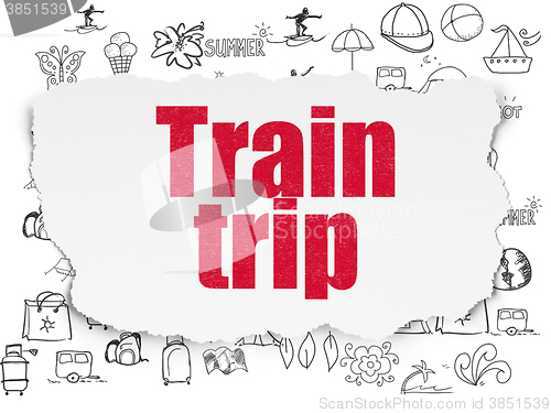 Image of Vacation concept: Train Trip on Torn Paper background
