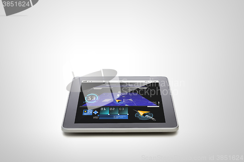 Image of tablet pc with gps navigator map on screen