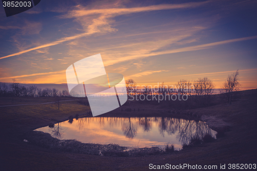 Image of Lake in the sunset in autumn