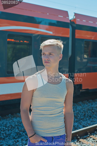 Image of Man on the background of the train
