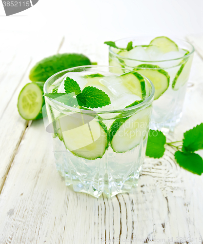 Image of Lemonade with cucumber and mint on light board