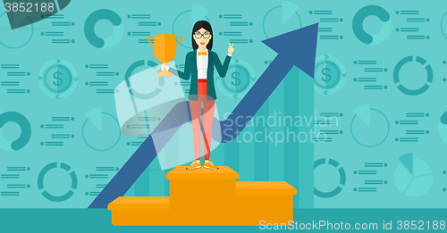 Image of Cheerful woman on pedestal.