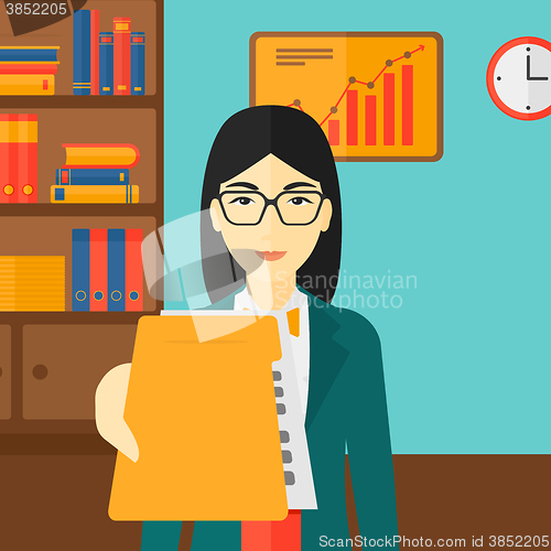 Image of Boss receiving file from employee.