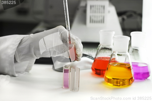 Image of hand with glove pipetting