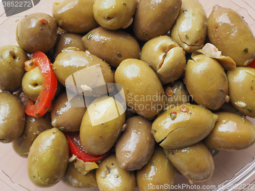 Image of Green olives vegetables background