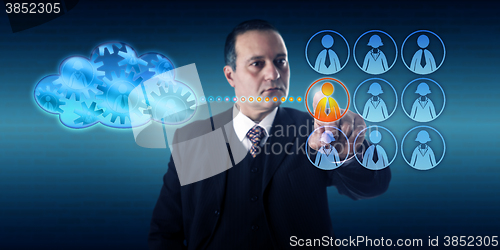 Image of Businessman Moving A Work Process Into The Cloud