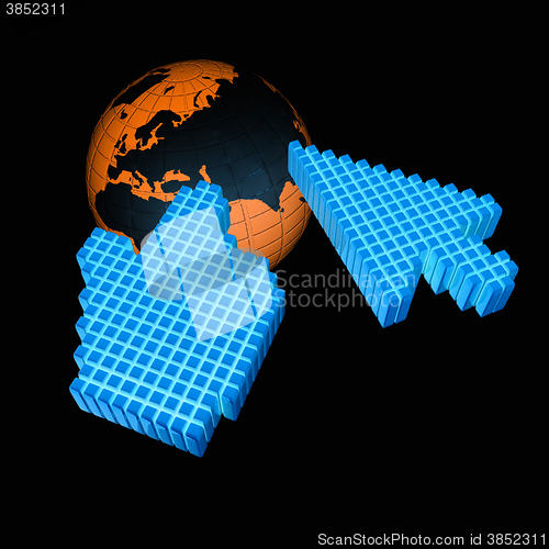 Image of Link selection computer mouse cursor and Earth - Glodal internet concept