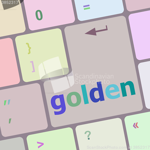 Image of golden word on keyboard key, notebook computer button vector illustration