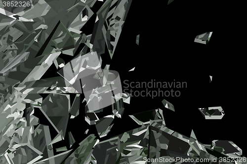 Image of Pieces of demolished or Shattered glass on black