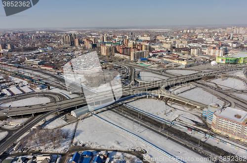 Image of Aerial view on M.Torez street bridge. Tyumen