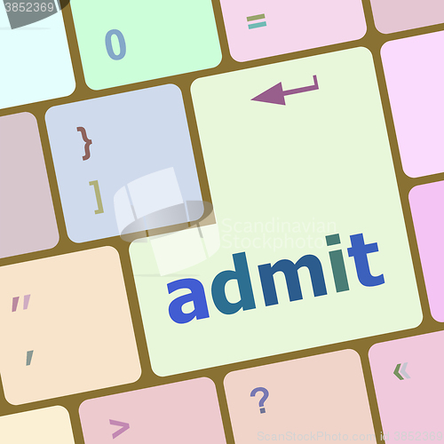 Image of admit sign button on keyboard with soft focus vector illustration