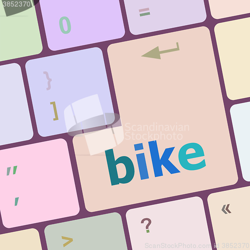 Image of bike word on keyboard key, notebook computer button vector illustration