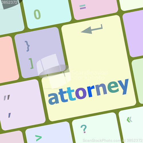 Image of attorney word on keyboard key, notebook computer vector illustration